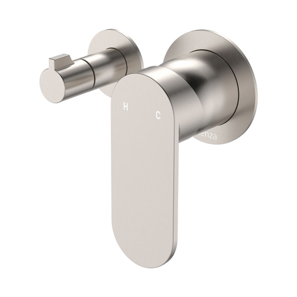 Fienza Empire Slim Wall Diverter Mixer Small Round Plates Horizontal Brushed Nickel Lead Free