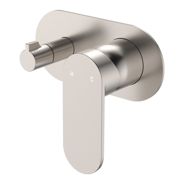 Fienza Empire Slim Wall Diverter Mixer Large Oval Plate Horizontal Brushed Nickel Lead Free