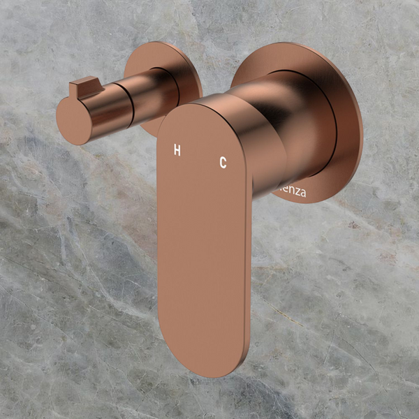 Fienza Empire Slim Wall Diverter Mixer Small Round Plates Horizontal Brushed Copper Lead Free