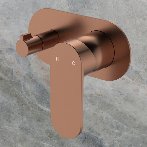Fienza Empire Slim Wall Diverter Mixer Large Oval Plate Horizontal Brushed Copper Lead Free