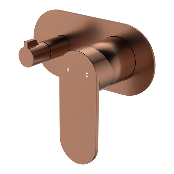 Fienza Empire Slim Wall Diverter Mixer Large Oval Plate Horizontal Brushed Copper Lead Free