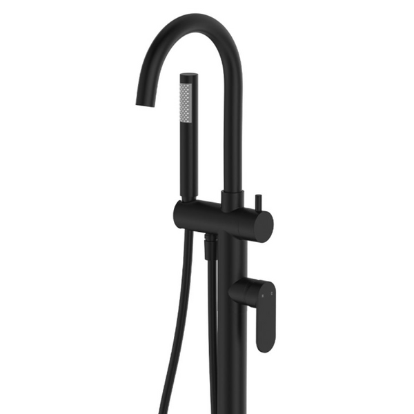 Fienza Empire Slim Floor Mounted Bath Mixer with Hand Shower Matte Black