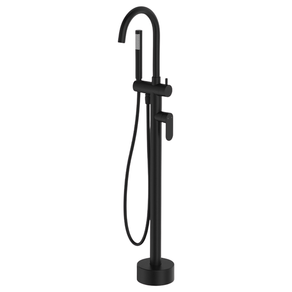Fienza Empire Slim Floor Mounted Bath Mixer with Hand Shower Matte Black