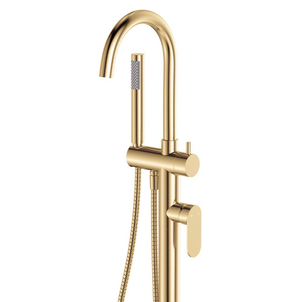 Fienza Empire Slim Floor Mounted Bath Mixer with Hand Shower Urban Brass