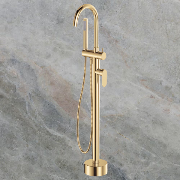 Fienza Empire Slim Floor Mounted Bath Mixer with Hand Shower Urban Brass