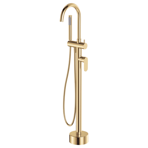 Fienza Empire Slim Floor Mounted Bath Mixer with Hand Shower Urban Brass