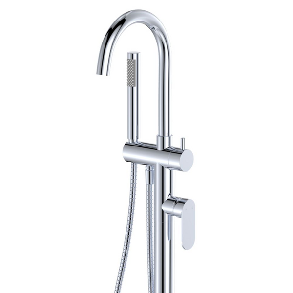 Fienza Empire Slim Floor Mounted Bath Mixer with Hand Shower Chrome