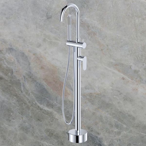 Fienza Empire Slim Floor Mounted Bath Mixer with Hand Shower Chrome