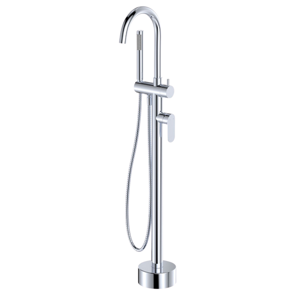 Fienza Empire Slim Floor Mounted Bath Mixer with Hand Shower Chrome