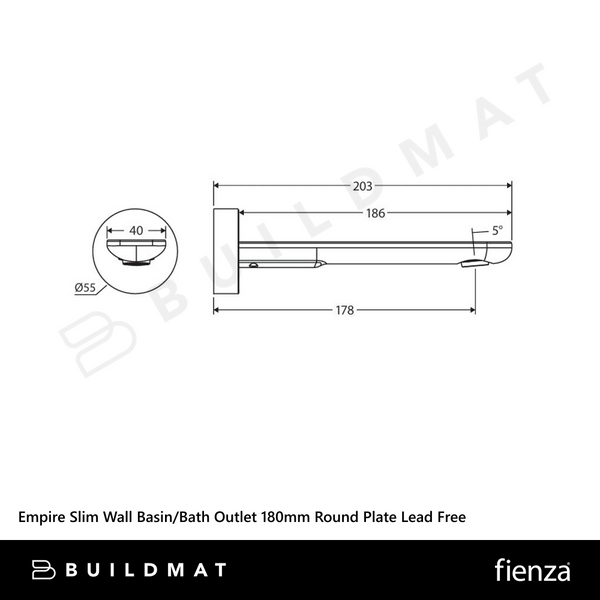 Fienza Empire Slim Wall Basin/Bath Outlet 180mm Round Plate Chrome Lead Free