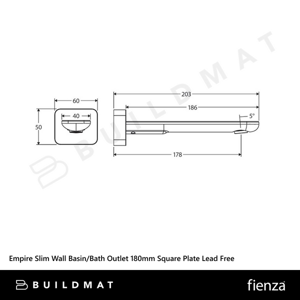 Fienza Empire Slim Wall Basin/Bath Outlet 180mm Square Plate Matte Black Lead Free