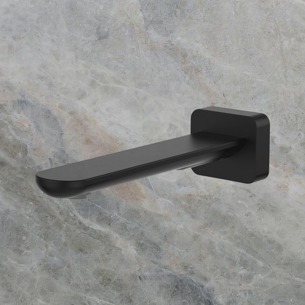Fienza Empire Slim Wall Basin/Bath Outlet 180mm Square Plate Matte Black Lead Free