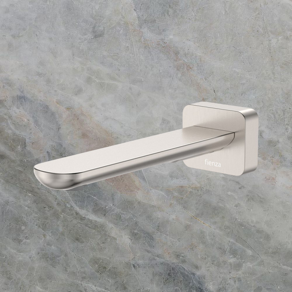 Fienza Empire Slim Wall Basin/Bath Outlet 180mm Square Plate Brushed Nickel Lead Free