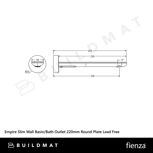 Fienza Empire Slim Wall Basin/Bath Outlet 220mm Round Plate Chrome Lead Free
