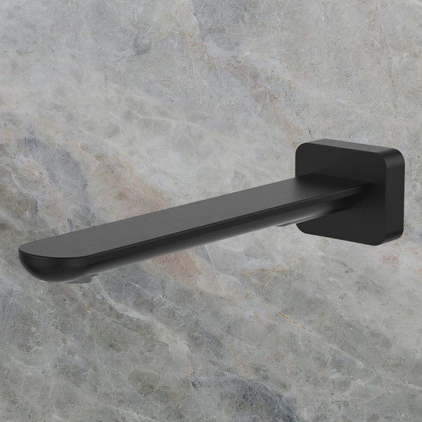 Fienza Empire Slim Wall Basin/Bath Outlet 220mm Square Plate Matte Black Lead Free