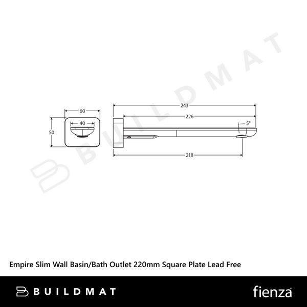 Fienza Empire Slim Wall Basin/Bath Outlet 220mm Square Plate Brushed Nickel Lead Free