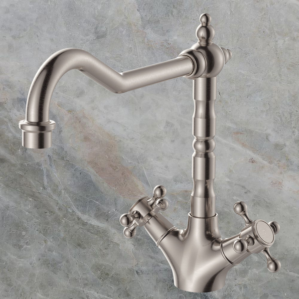 Fienza Lillian Shepherds Crook Sink Mixer Brushed Nickel