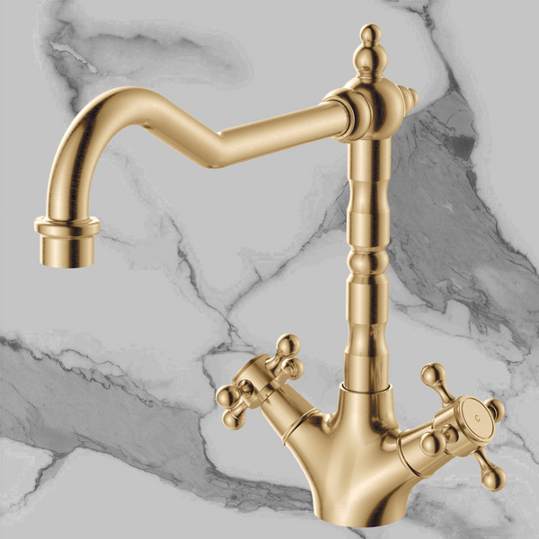 Fienza Lillian Shepherds Crook Sink Mixer Urban Brass