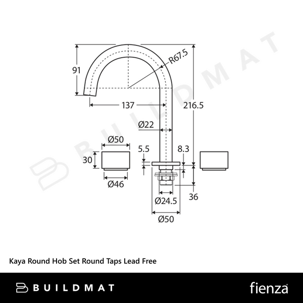 Fienza Kaya Round Hob Set Round Taps Matte Black Lead Free
