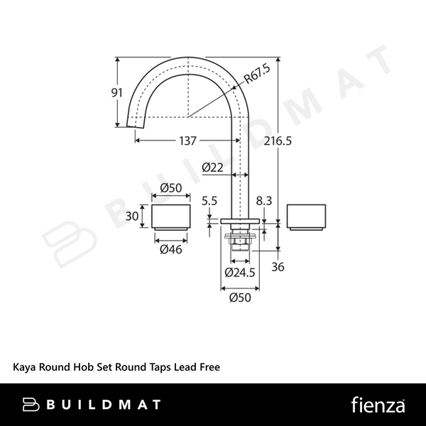Fienza Kaya Round Hob Set Round Taps Brushed Nickel Lead Free