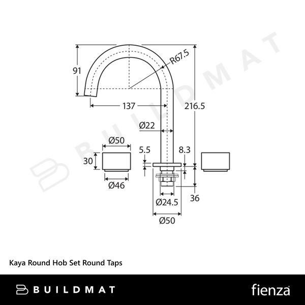 Fienza Kaya Round Hob Set Round Taps Brushed Copper