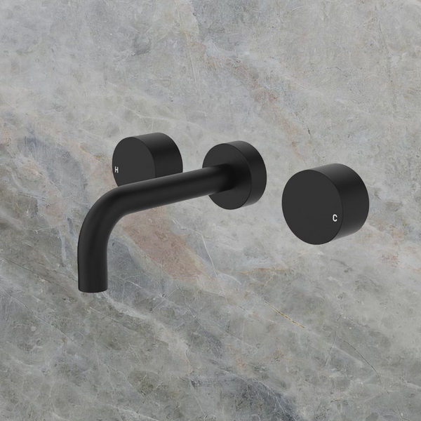 Fienza Kaya Round Taps Wall Basin/Bath 130mm Outlet Set Matte Black Lead Free