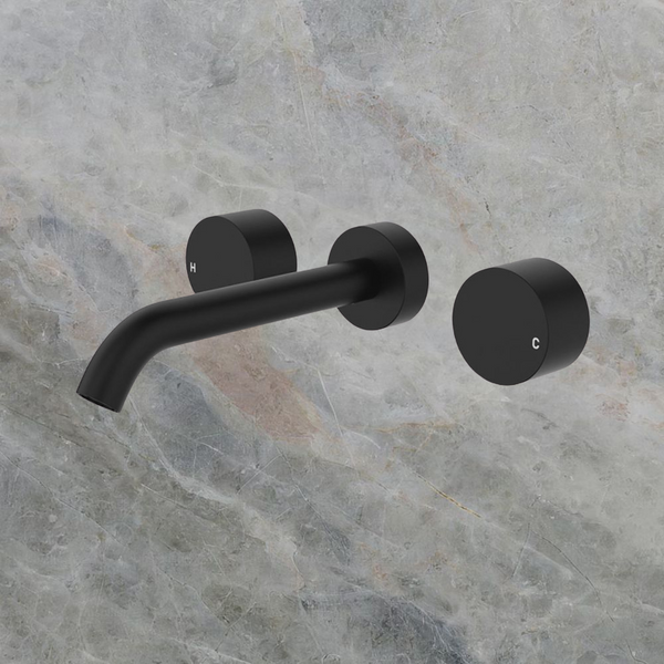 Fienza Kaya Round Taps Wall Basin/Bath 180mm Outlet Set Matte Black Lead Free
