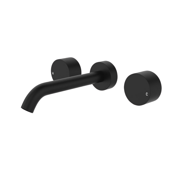 Fienza Kaya Round Taps Wall Basin/Bath 180mm Outlet Set Matte Black Lead Free