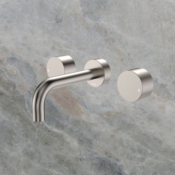 Fienza Kaya Round Taps Wall Basin/Bath 130mm Outlet Set Brushed Nickel Lead Free