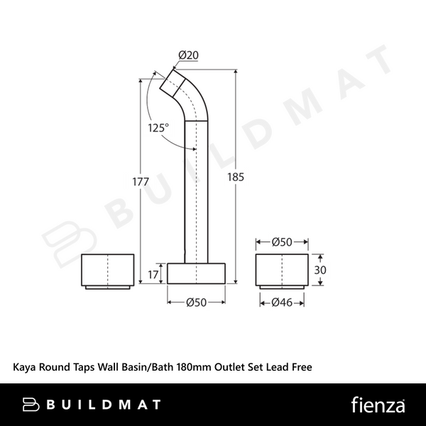 Fienza Kaya Round Taps Wall Basin/Bath 180mm Outlet Set Brushed Nickel Lead Free