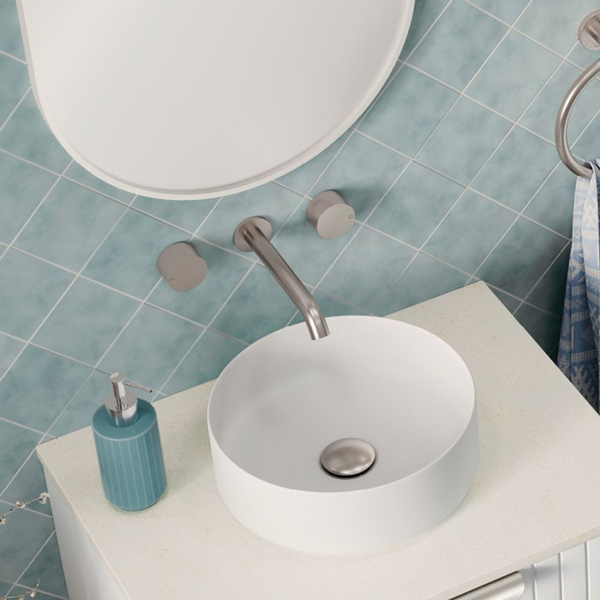 Fienza Kaya Round Taps Wall Basin/Bath 180mm Outlet Set Brushed Nickel Lead Free