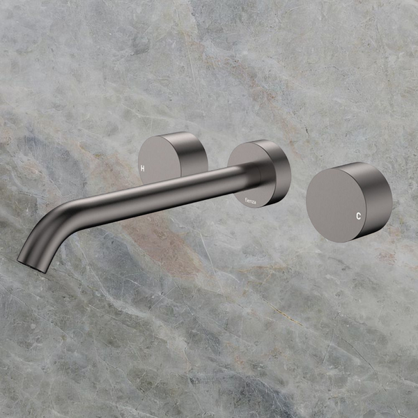 Fienza Kaya Round Taps Wall Basin/Bath 220mm Outlet Set Gunmetal Lead Free