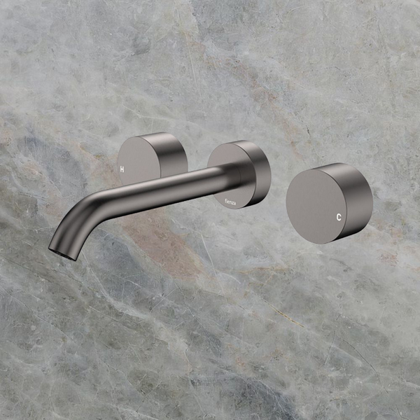 Fienza Kaya Round Taps Wall Basin/Bath 180mm Outlet Set Gunmetal