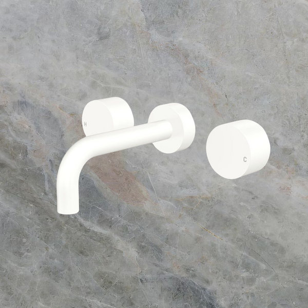 Fienza Kaya Round Taps Wall Basin/Bath 130mm Outlet Set Matte White Lead Free