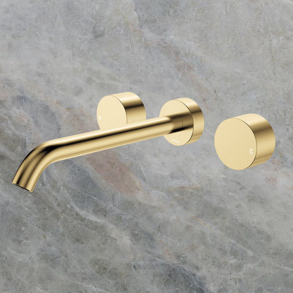 Fienza Kaya Round Taps Wall Basin/Bath 220mm Outlet Set Urban Brass Lead Free