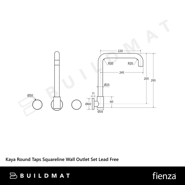 Fienza Kaya Round Taps Squareline Wall Outlet Set Brushed Copper Lead Free