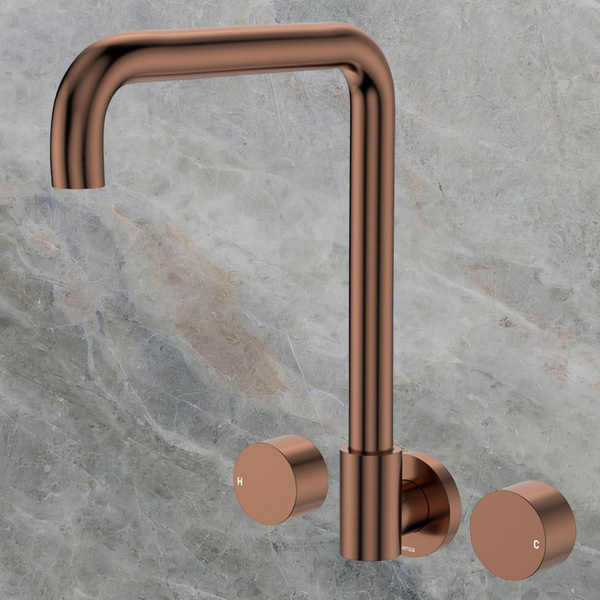 Fienza Kaya Round Taps Squareline Wall Outlet Set Brushed Copper Lead Free