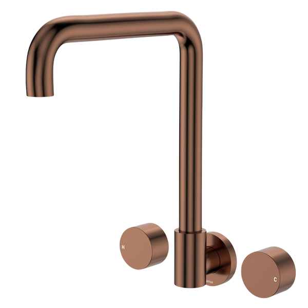 Fienza Kaya Round Taps Squareline Wall Outlet Set Brushed Copper Lead Free