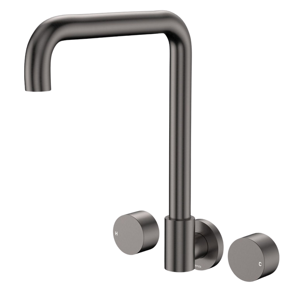 Fienza Kaya Round Taps Squareline Wall Outlet Set Gunmetal Lead Free