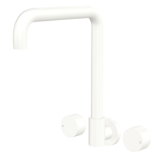 Fienza Kaya Round Taps Squareline Wall Outlet Set Matte White Lead Free