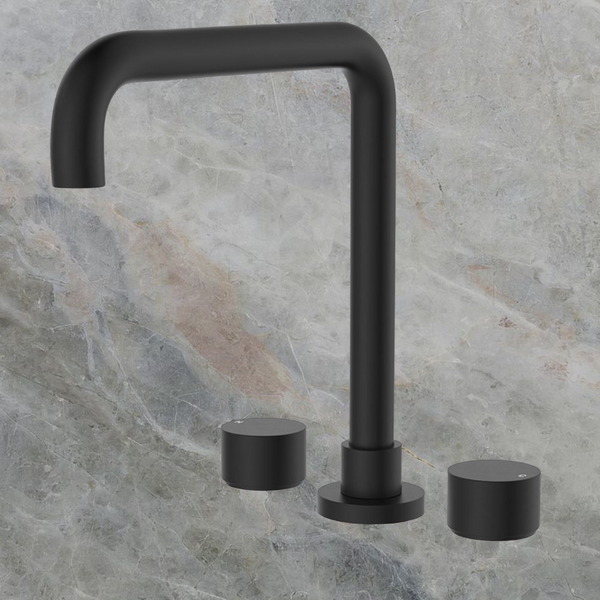 Fienza Kaya Round Taps Squareline Hob Outlet Set Matte Black Lead Free