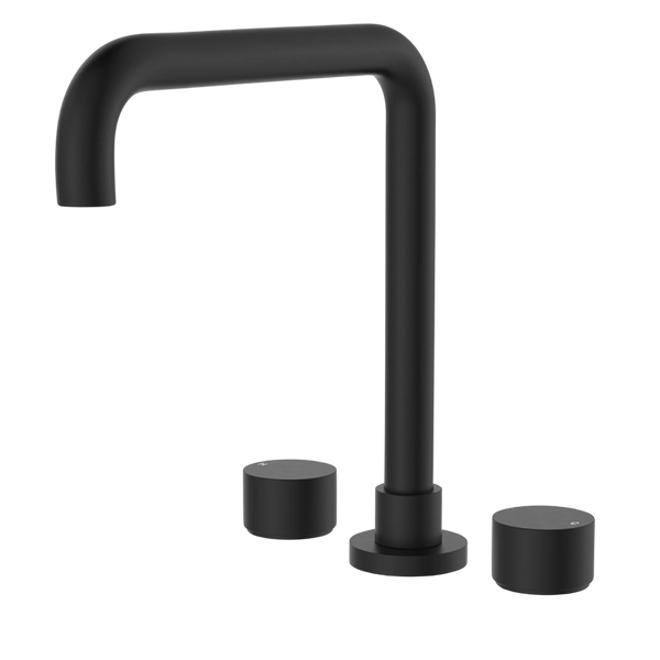 Fienza Kaya Round Taps Squareline Hob Outlet Set Matte Black Lead Free