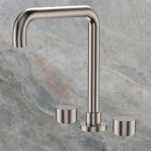 Fienza Kaya Round Taps Squareline Hob Outlet Set Brushed Nickel Lead Free