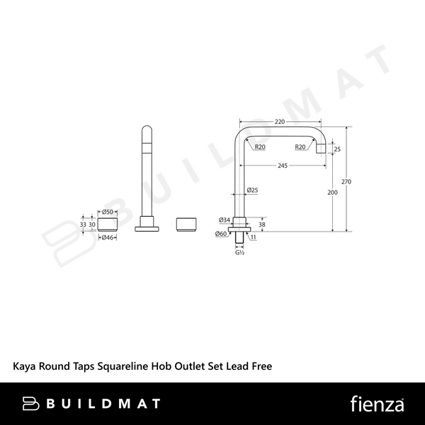 Fienza Kaya Round Taps Squareline Hob Outlet Set Brushed Copper Lead Free