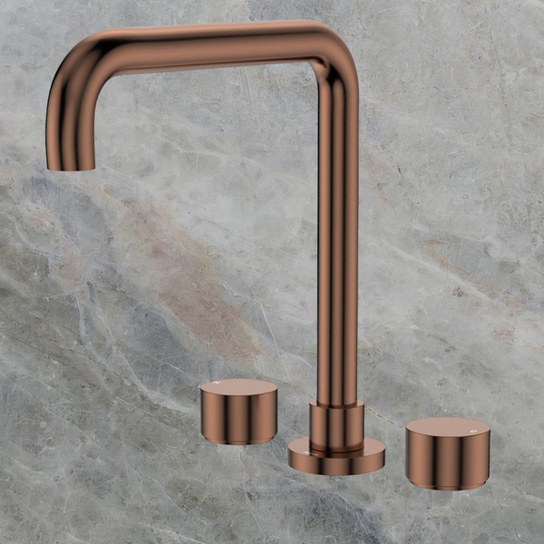 Fienza Kaya Round Taps Squareline Hob Outlet Set Brushed Copper Lead Free