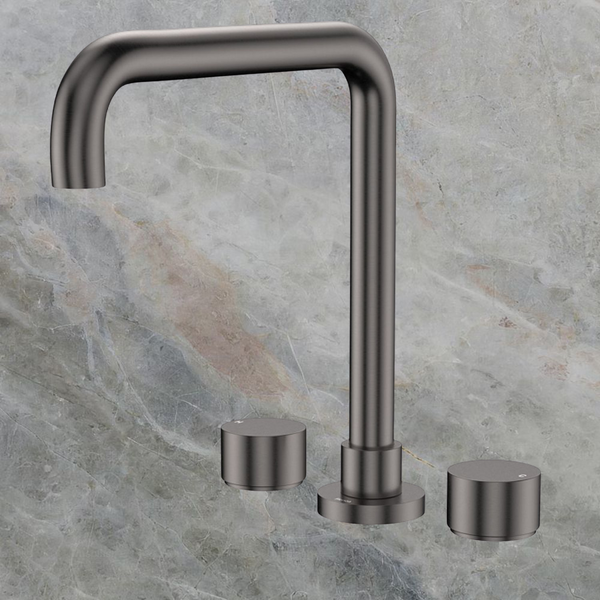 Fienza Kaya Round Taps Squareline Hob Outlet Set Gunmetal Lead Free