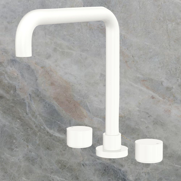 Fienza Kaya Round Taps Squareline Hob Outlet Set Matte White Lead Free