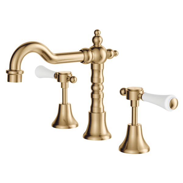 Fienza Lillian Lever Basin Set Urban Brass with Ceramic White Handle