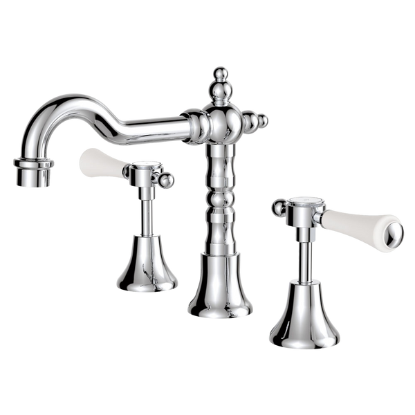 Fienza Lillian Lever Basin Set Chrome with Ceramic White Handle