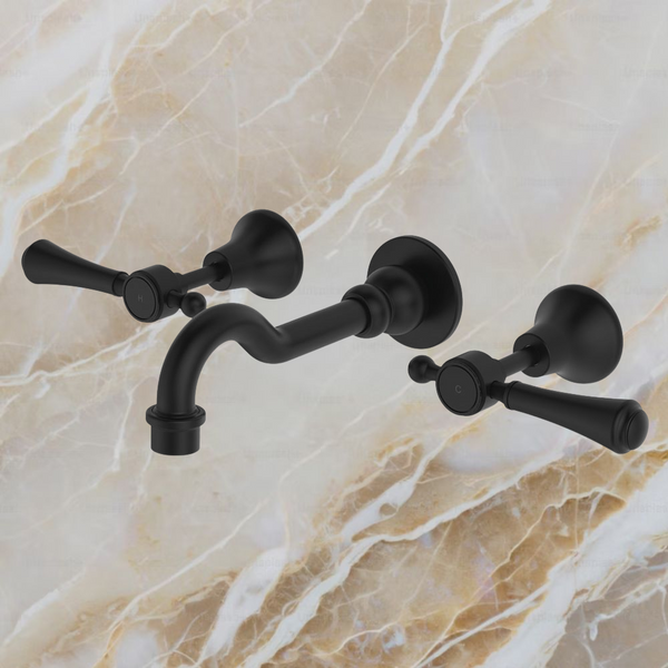 Fienza Lillian Lever Basin/Bath Wall Set Matte Black